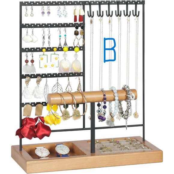 New Earring Holder,Ear Stud Holder with Wooden Tray,Jewelry Organizer Ho… - Picture 2 of 4